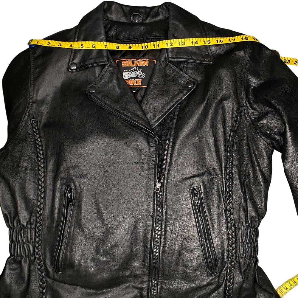Silver Bike Genuine Leather Moto Jacket Women Sz XL Black Braiding - Picture 5 of 15
